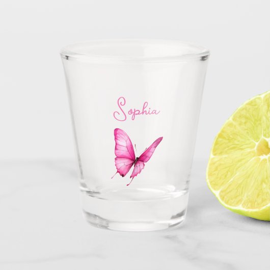 Schicke Mädchenhaft Rosa Schmetterling Schnapsglas (Vorderseite)