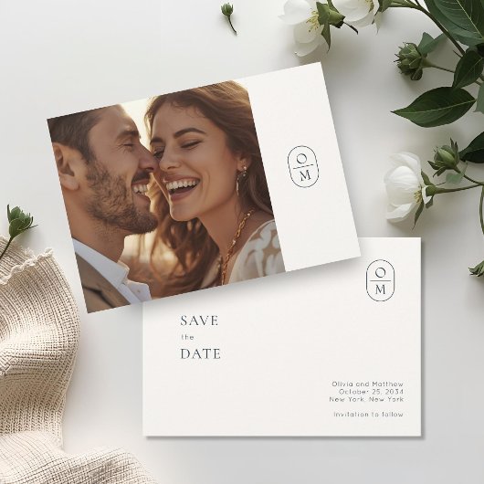 Schicke Minimal Moderne Foto-Monogramm-Hochzeit Save The Date