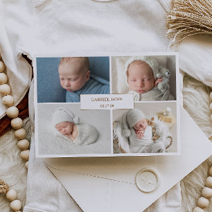 Schicke minimale Babypfotocollage-Ankündigungskart Einladung