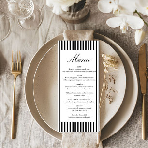 Schicke, minimalistische Streifen Hochzeit Schwarz Menükarte