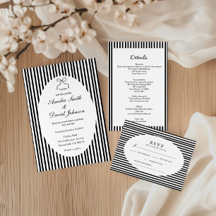 Schicke, minimalistische Streifen in Schwarz-Weiß RSVP Karte