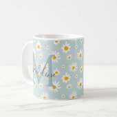 Schicke Minimalschrift-Daisy-Teal-Monogramm Kaffeetasse (Vorderseite Links)