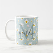 Schicke Minimalschrift-Daisy-Teal-Monogramm Kaffeetasse (Links)
