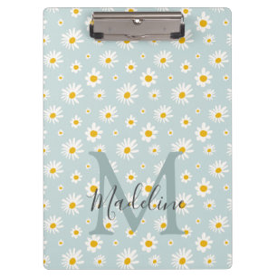 Schicke Minimalschrift-Daisy-Teal-Monogramm Klemmbrett