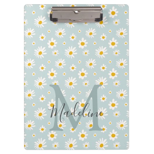 Schicke Minimalschrift-Daisy-Teal-Monogramm Klemmbrett (Vorderseite)