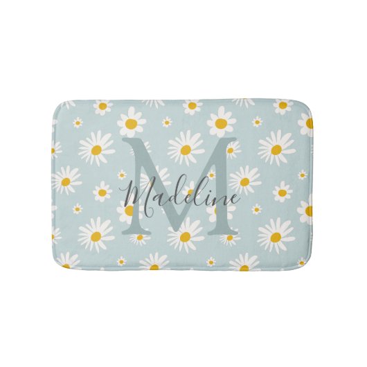 Schicke Minimalschrift-Monogramm mit Gänseblümchen Badematte (Vorderseite)