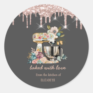 Schicke Mixer Blumen Rose Gold Tropfen Bäckerei Runder Aufkleber