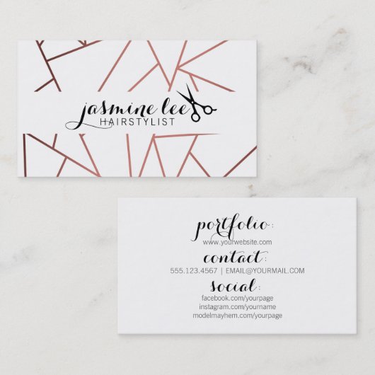 schicke, moderne Haarstylistin, geometrisches Gold Visitenkarte (Vorne/Hinten)