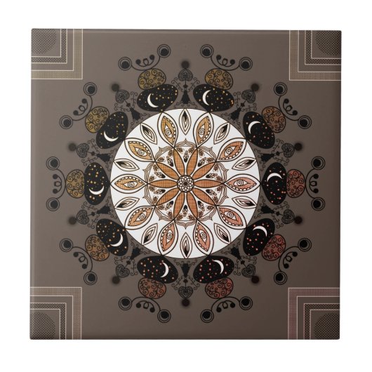 schicke moderne Mandala Schwarz-weiß Fliese (Vorderseite)