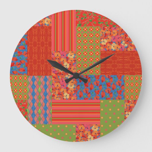 Schicke Mohn-Patchwork-Imitat-Wanduhr Große Wanduhr (Vorderseite)