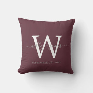 Schicke Monogramm-Bordeaux-Hochzeits-Erinnerung Kissen