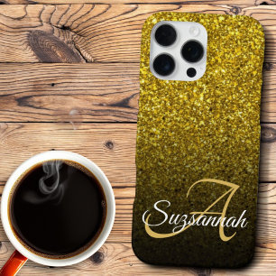 Schicke Monogramm-Gold-Glitter-Ombre-Vorname iPhone 16 Pro Max Hülle