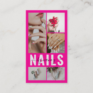 Schicke Nägel-Typografie-Fotocollage Hot Pink-Logo Visitenkarte