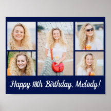 Schicke Navy-Blau Frohe Geburtstag Foto-Collage-Pa