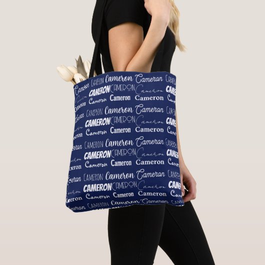 Schicke Navy-Blau-Personalisierte Namenscollage Tasche (Von Nahem)
