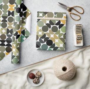 Schicke Olivgrün-Taupe-Beige-Kreise Kunstmuster Geschenkpapier
