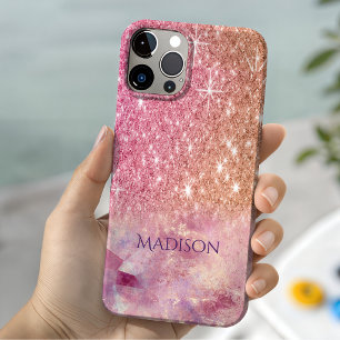 Schicke Ombre-Rose-Blush-Pink-Glitter-Monogramm Case-Mate iPhone Hülle