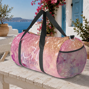 Schicke Ombre-Rosé-Rouge-Glitter-Monogramm Duffle Bag