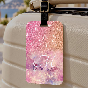 Schicke Ombre-Rosé-Rouge-Glitter-Monogramm Gepäckanhänger