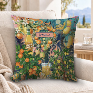 Schicke orange sizilianische Zitrus-Blumen-Kachel- Kissen