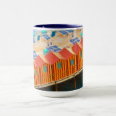 Schicke orange und blaue Cabanas-Strand-Art Tasse (Zentrum)