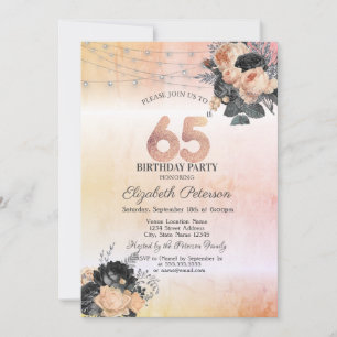 Schicke Orangen-Rosen-Lichterkette 65. Geburtstag Einladung