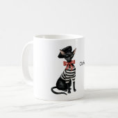 Schicke Pariser Katze roter Bogen schwarz weiß ges Kaffeetasse (Vorderseite Links)