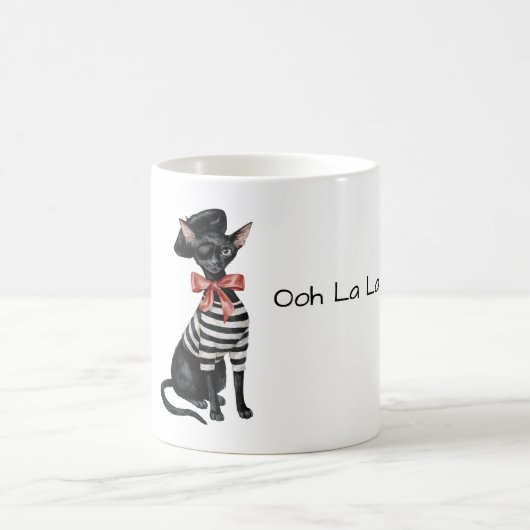 Schicke Pariser Katze roter Bogen schwarz weiß ges Kaffeetasse (Mittel)
