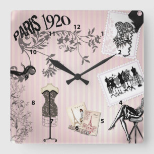 Schicke Pariser Vintage-Mode Quadratische Wanduhr