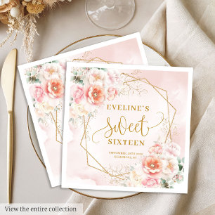 Schicke Pastell Rosa Gold Pfingstrosen Sweet Sixte Serviette
