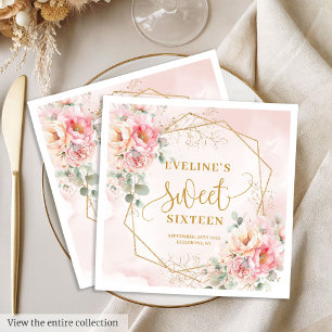 Schicke Pastellrosa und Gold Pfingstrosen Sweet Si Serviette