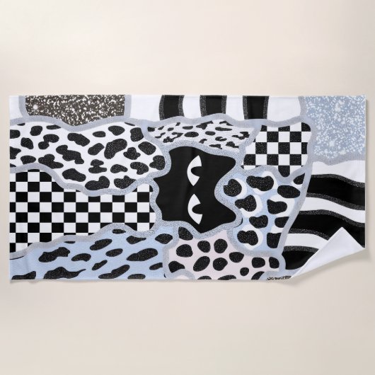 Schicke Patchwork Verdächtige Schwarze Katze Gingh Strandtuch (Vorderseite)