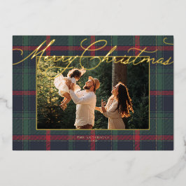 Schicke Plaid-Folie-Familienfoto-Weihnachtskarte Folieneinladung