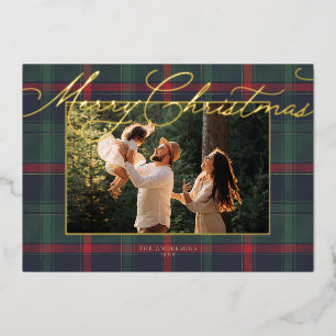 Schicke Plaid-Folie-Familienfoto-Weihnachtskarte Folieneinladung