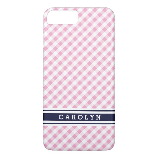 schicke preppy rosa navy Gingham-Muster Monogramm Case-Mate iPhone Hülle (Rückseite)