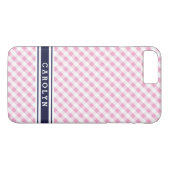 schicke preppy rosa navy Gingham-Muster Monogramm Case-Mate iPhone Hülle (Rückseite (Horizontal))