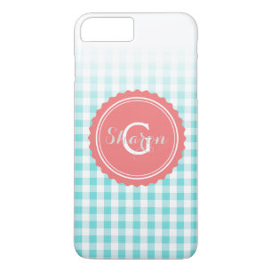 schicke preppy türkis gingham-muster monogramm Case-Mate iPhone hülle