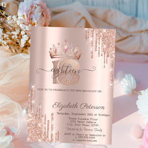 Schicke Prinzessinnenkrone Glittertränen Roségold Einladung