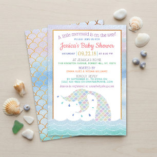 Schicke Regenbogen-Wasserfarben-Meerjungfrau-Baby- Einladung