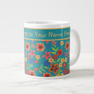 Schicke Retro-Blumenmotive auf Türkis auf individu Jumbo-Tasse