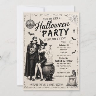 Schicke Retro-Halloween-Cocktailparty Einladung