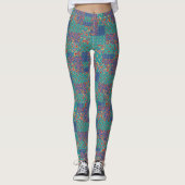Schicke Retro-Oma-Drucke Faux-Patchwork-Muster Leggings (Vorderseite)