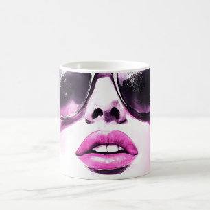 Schicke rosa Aquarell-Mode-Frau-Sonnenbrille Kaffeetasse