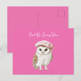 Schicke rosa Barett braun weiße Eule Be Seeing You Postkarte