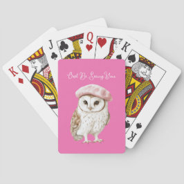 Schicke rosa Barett braun weiße Eule Be Seeing You Spielkarten