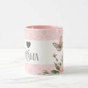 Schicke rosa Blumen-Schmetterling MAMA Kaffeetasse