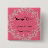 Schicke rosa Blumen- u. Perlen Wedding danken Button (Vorderseite)
