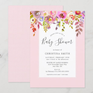 Schicke rosa BlumenBabyparty Einladung
