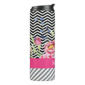 Schicke rosa Blumenschwarzweiss-Sparren und Name Thermosbecher (Nach links gedreht)