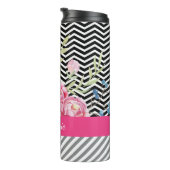 Schicke rosa Blumenschwarzweiss-Sparren und Name Thermosbecher (Nach rechts gedreht)